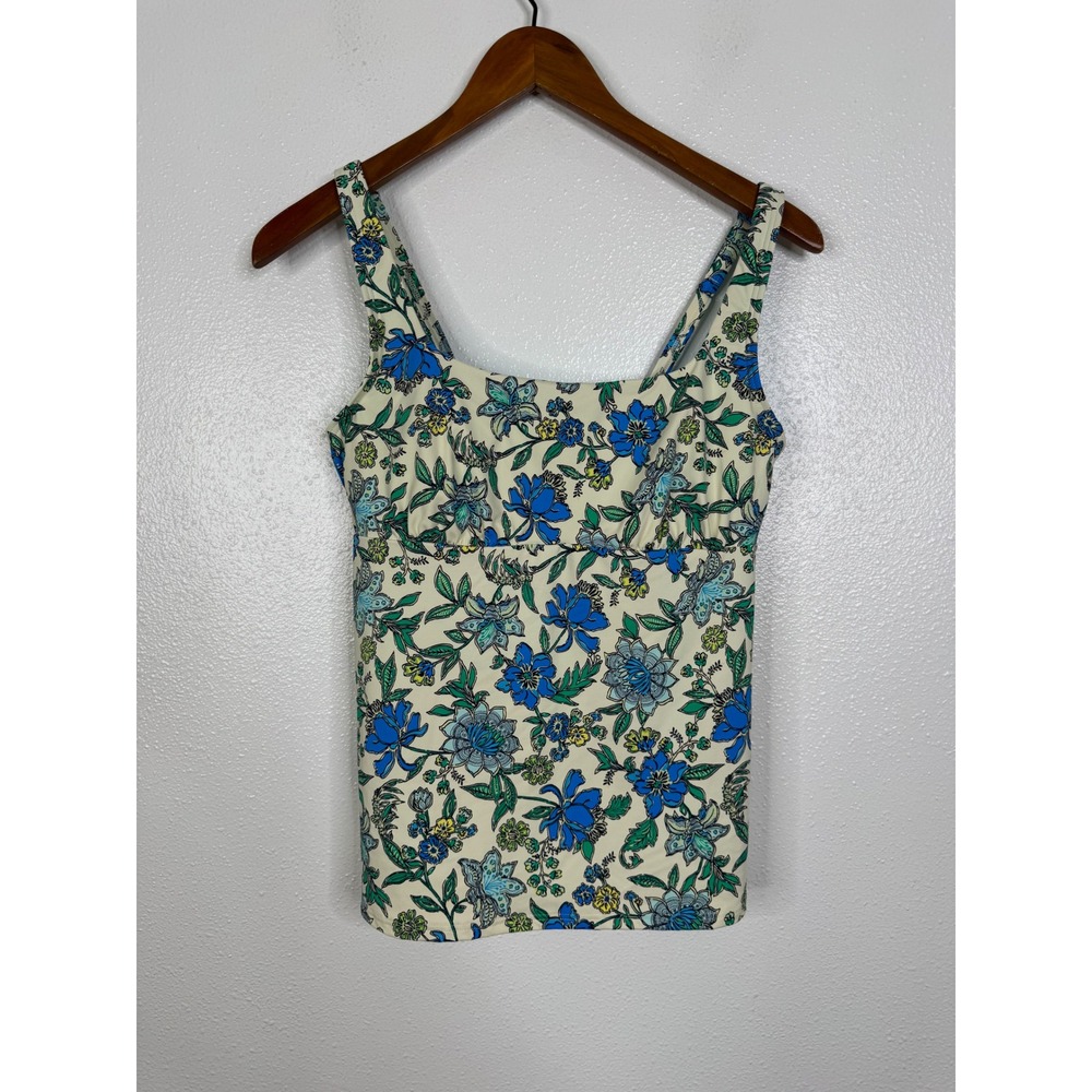 Lands End Womens Blue Floral Square Neck Underwire Tankini Top Swimsuit Size 8